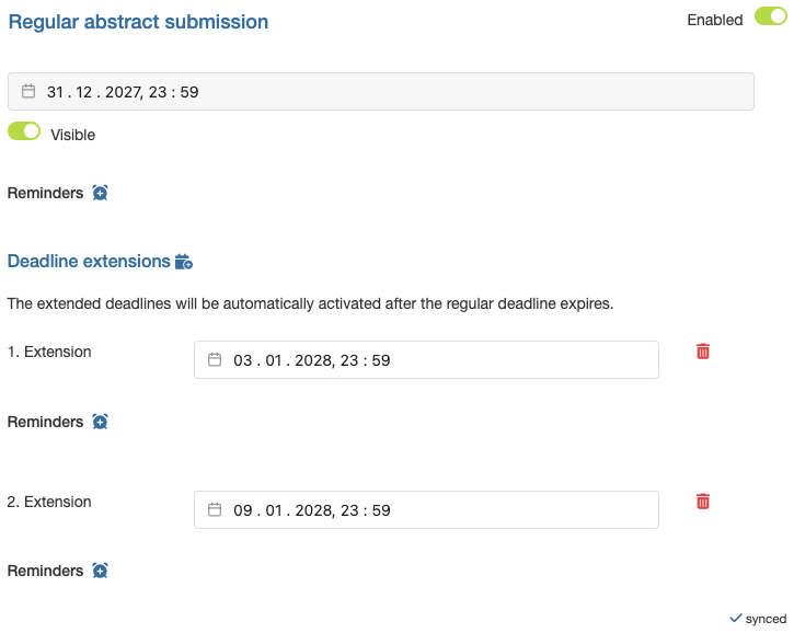 Regular abstract submission with a first and second extension